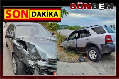 İki aracın karıştığı kazada cip kanala girdi