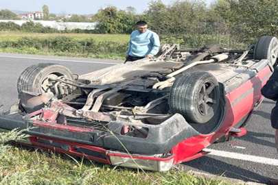 Düz yolda takla attı!