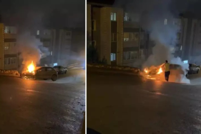 İstinat duvarına çarpan otomobil alev aldı!