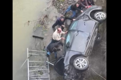 Otomobil dereye uçtu! 1 kişi yaralandı