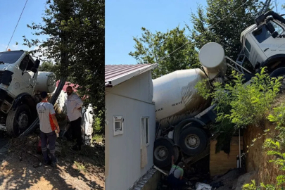 Beton mikseri evin üzerine devrildi!