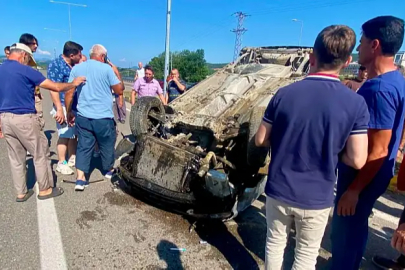Çaycuma-Bartın yolunda kontrolden çıkan araç takla attı!